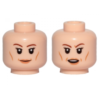 light nougat minifigure head dual sided female brown eyebrows light orange lips and cheek lines smile open mouth pattern sw vice admiral holdo