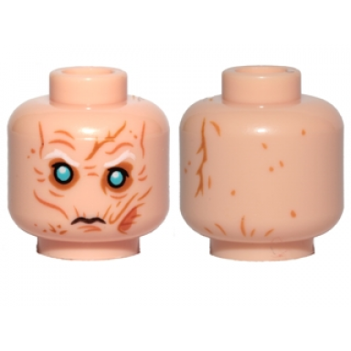 light nougat minifigure head sunken blue eyes white eyebrows wrinkles and scars pattern sw supreme leader snoke