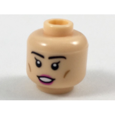 light nougat minifigure head female black eyebrows and eyes with single eyelashes pink lips pattern