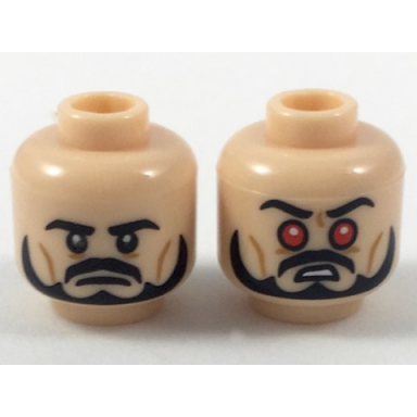 light nougat minifigure head dual sided black eyebrows moustache and beard passive red eyes pattern