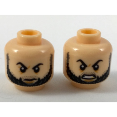 light nougat minifigure head dual sided black eyebrows and beard firm angry expression pattern