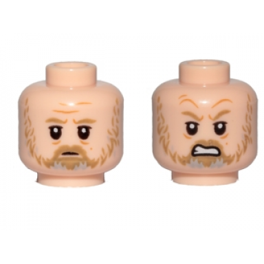 light nougat minifigure head dual sided dark tan moustache and beard with gray pattern sad angry pattern sw luke skywalker