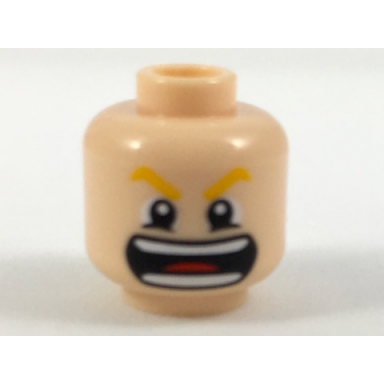 light nougat minifigure head bright light orange eyebrows wide open mouth with teeth and red tongue pattern