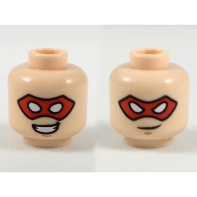 light nougat minifigure head dual sided red eye mask white eyes smile with teeth lopsided grin pattern robin