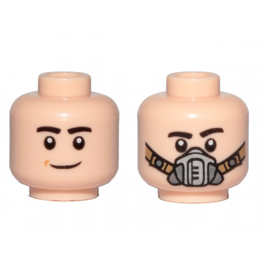 light nougat minifigure head dual sided black eyebrows smile pilot breathing mask pattern