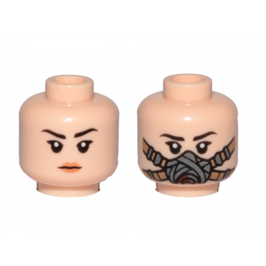 light nougat minifigure head dual sided female black eyebrows orange lips pilot breathing mask pattern