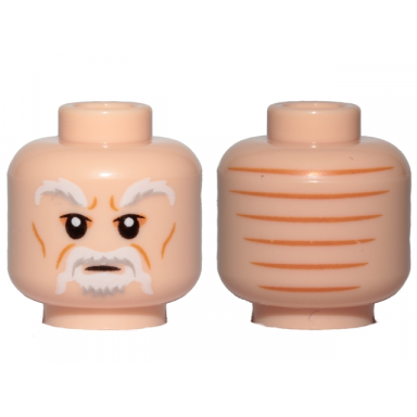 light nougat minifigure head white bushy eyebrows beard and wrinkles pattern sw ki-adi-mundi
