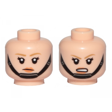 light nougat minifigure head dual sided female dark tan eyebrows black chin strap disgusted angry pattern
