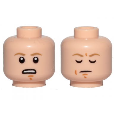 light nougat minifigure head dual sided dark tan eyebrows chin dimple concerned closed eyes meditating pattern sw luke skywalker