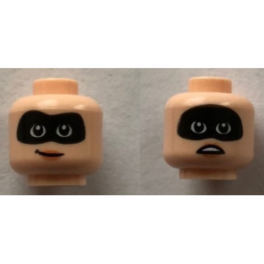 light nougat minifigure head dual sided female black mask nougat lips grin concerned open mouth with teeth pattern