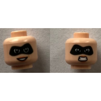 light nougat minifigure head dual sided female black mask open smile angry pattern mrs incredible