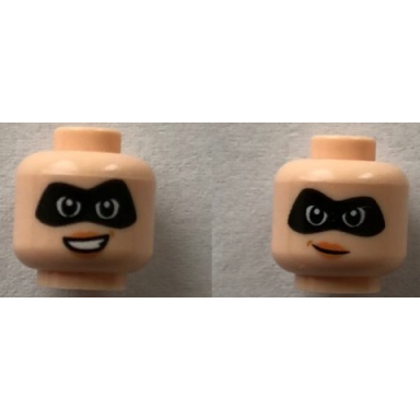 light nougat minifigure head dual sided female black mask open smile smirk pattern elastigirl