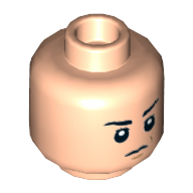 light nougat minifigure head dual sided black eyebrows scowl crooked malicious smile pattern