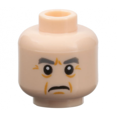 light nougat minifigure head dark bluish gray eyebrows dark orange jowel lines chin dimple and wrinkles frown pattern