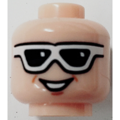 light nougat minifigure head white sunglasses with black lenses medium nougat dimples and chin dimple open mouth smile with teeth pattern