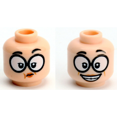 light nougat minifigure head dual sided female black eyebrows glasses large skeptical smile with teeth pattern edna mode