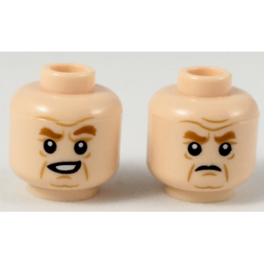 light nougat minifigure head dual sided dark orange eyebrows wrinkles lopsided smirk scowl pattern