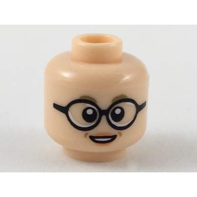 light nougat minifigure head female dark tan eyebrows large black round glasses nougat lips pattern