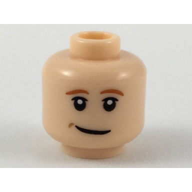 light nougat minifigure head dark orange eyebrows white pupils and smirk pattern