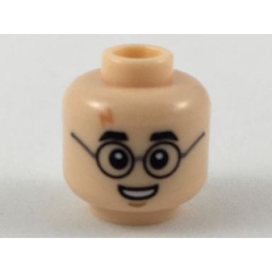 light nougat minifigure head medium nougat lightning scar black eyebrows and glasses small smile showing teeth pattern