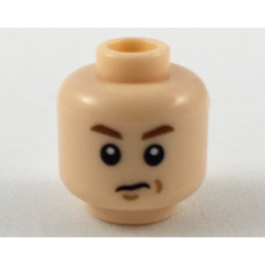 light nougat minifigure head child reddish brown eyebrows sneer pattern