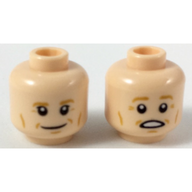 light nougat minifigure head dual sided medium nougat eyebrows and contour lines smile scared pattern
