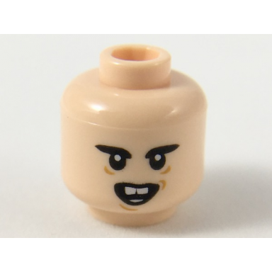 light nougat minifigure head thick black eyebrows open mouth with buck teeth pattern