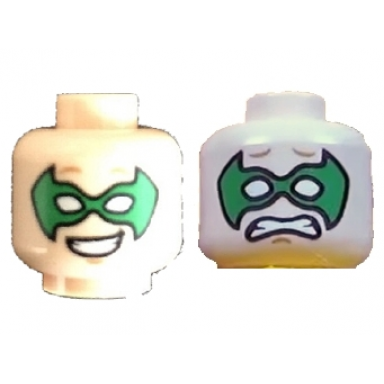 light nougat minifigure head dual sided green eye mask with eye holes smile scared pattern robin