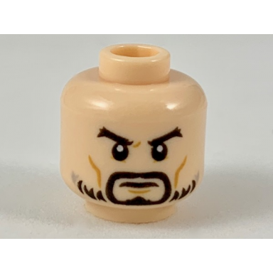 light nougat minifigure head black eyebrows goatee light beard medium nougat cheek lines pattern