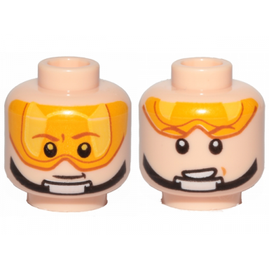 light nougat minifigure head dual sided orange visor brown eyebrows chin strap smile visor down visor up pattern sw luke skywalker