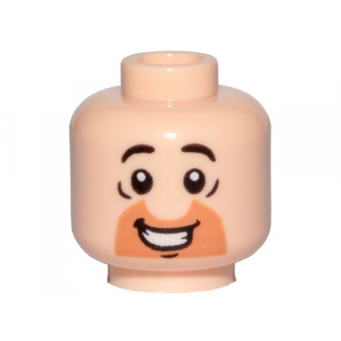 light nougat minifigure head orange cut half circle beard black eyebrows open mouth smile teeth pattern fred flintstone