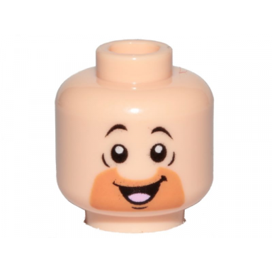 light nougat minifigure head orange cut half circle beard black eyebrows open mouth smile tongue pattern barney rubble