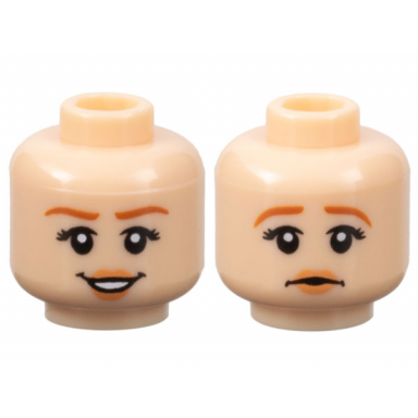 light nougat minifigure head dual sided female dark orange eyebrows peach lips smile sad pattern claire dearing