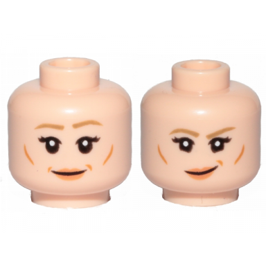 light nougat minifigure head dual sided female dark tan eyebrows nougat lips lines on cheeks eyebrow raised smile smirk pattern leia