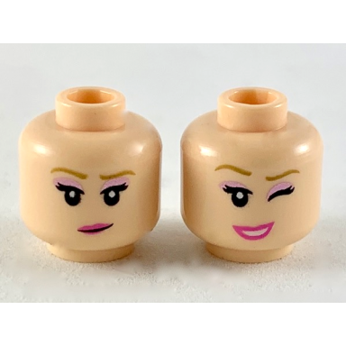 light nougat minifigure head dual sided female medium nougat eyebrows medium lavender eye shadow dark pink lips smile wink pattern
