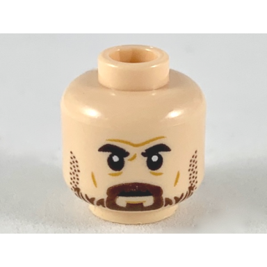 light nougat minifigure head furrowed brow black eyebrows dark brown beard and stubble pattern