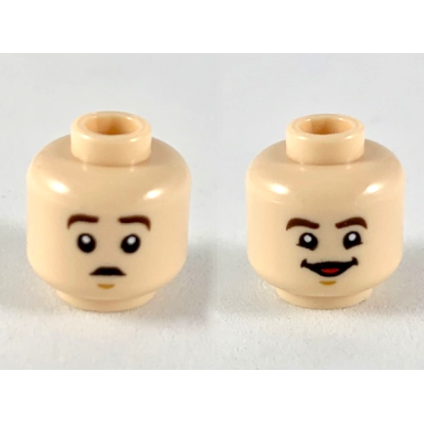 light nougat minifigure head dual sided dark brown eyebrows worried smiling with red tongue pattern