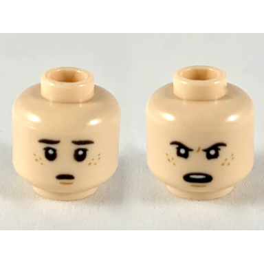 light nougat minifigure head dual sided child dark brown eyebrows dark orange freckles worried angry pattern