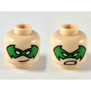 light nougat minifigure head dual sided green bat-shaped domino mask with white eyes grin fierce pattern