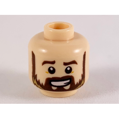 light nougat minifigure head dark brown eyebrows and beard with dark tan highlights pattern