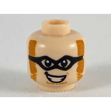 light nougat minifigure head thick black glasses dark orange mutton chops smile showing teeth pattern
