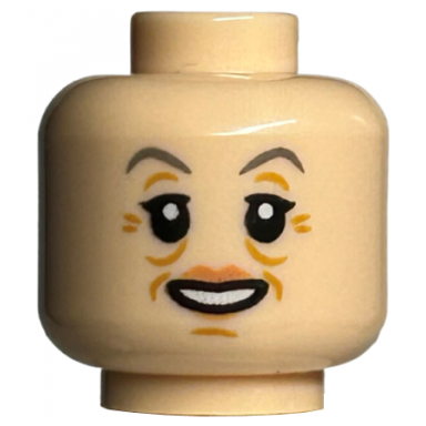 light nougat minifigure head female dark bluish gray eyebrows nougat lips medium nougat wrinkles smile pattern