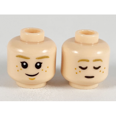 light nougat minifigure head dual sided child dark tan eyebrows dark orange freckles smile asleep pattern