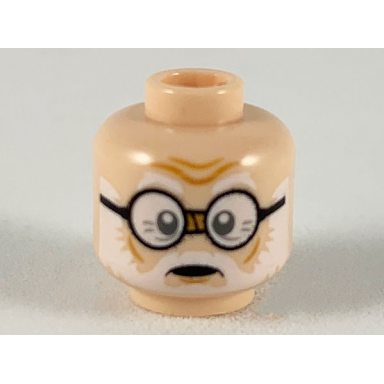 light nougat minifigure head white eyebrows and beard round black glasses pattern
