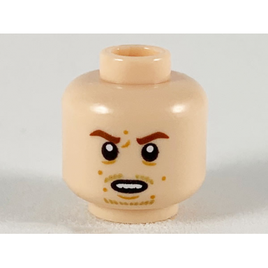 light nougat minifigure head reddish brown eyebrows dark orange spots medium nougat goatee stubble pattern