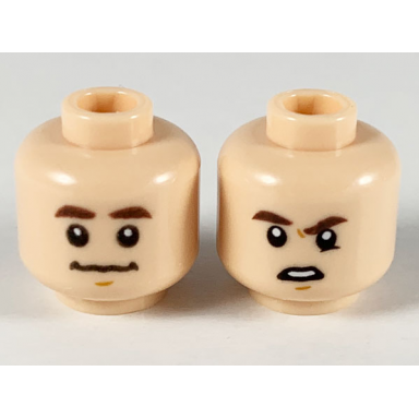 light nougat minifigure head dual sided dark brown eyebrows neutral confused with lowered left eyebrow pattern