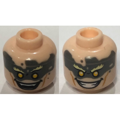 light nougat minifigure head dual sided olive green face paint open closed grin pattern