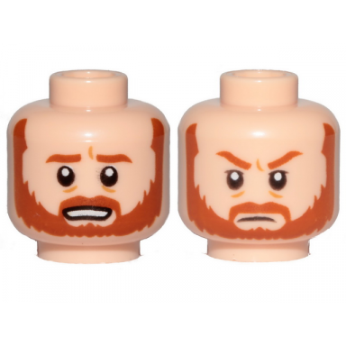 light nougat minifigure head dual sided dark orange beard and eyebrows bared teeth frown pattern sw obi-wan