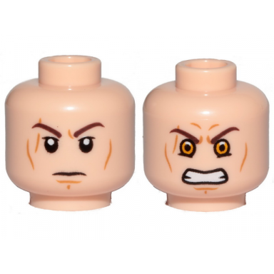 light nougat minifigure head dual sided dark brown eyebrows cheek lines and scar determined angry with yellow eyes pattern sw anakin sith