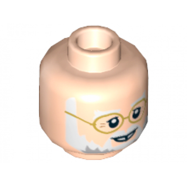 light nougat minifigure head gold rimmed glasses white beard gap tooth smile pattern